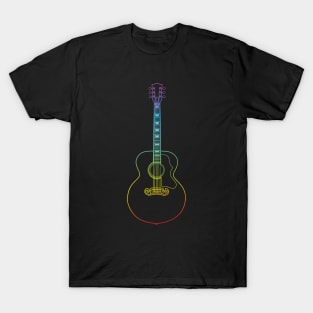 Jumbo Style Acoustic Guitar Colorful Outline T-Shirt